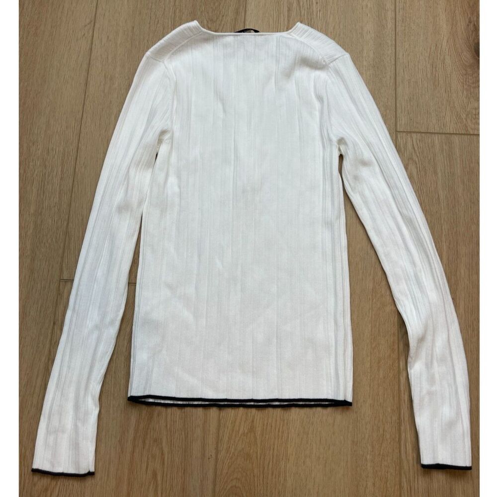 Vince White Ribbed Henley Long Sleeve Cotton Blend Top Size XS - Picture 2 of 5